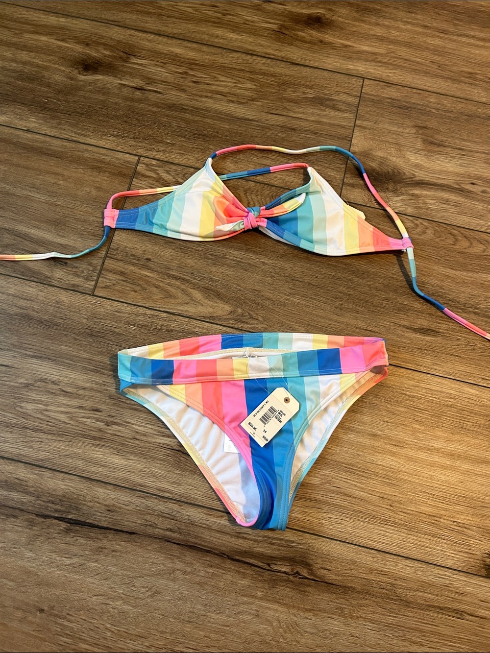 Billabong Kids Rainbow Stripe Bikini Top - Pink, Blue, Yellow, Green